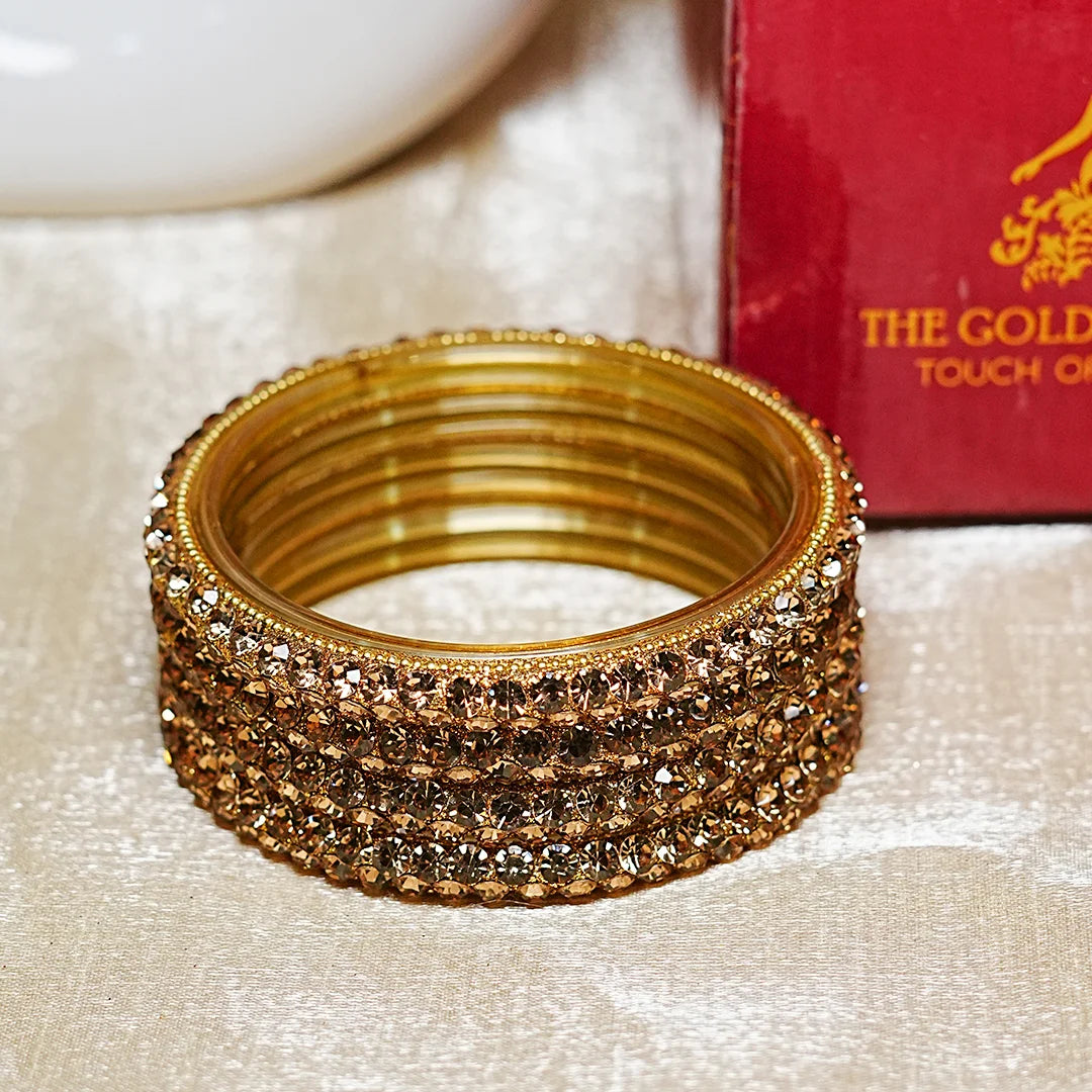 Traditional Indian Glass Kada Bangles Set with Beads Studded for Women & Girls (Pack of 4)