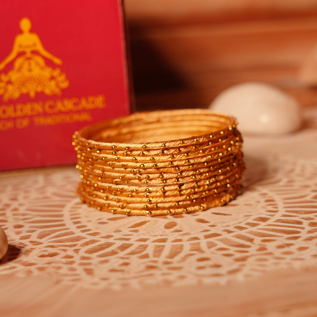 Golden Color Premium Silk Thread Bangle for Women & Girls (Pack of 12)