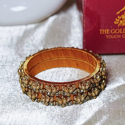Handcrafted Silk Thread Kada Bangles with Lotus Motif for Women & Girls (Pack of 2)