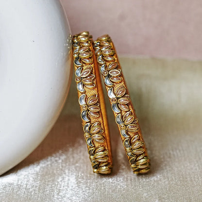 Handcrafted Silk Thread Kada Bangles with Lotus Motif for Women & Girls (Pack of 2)