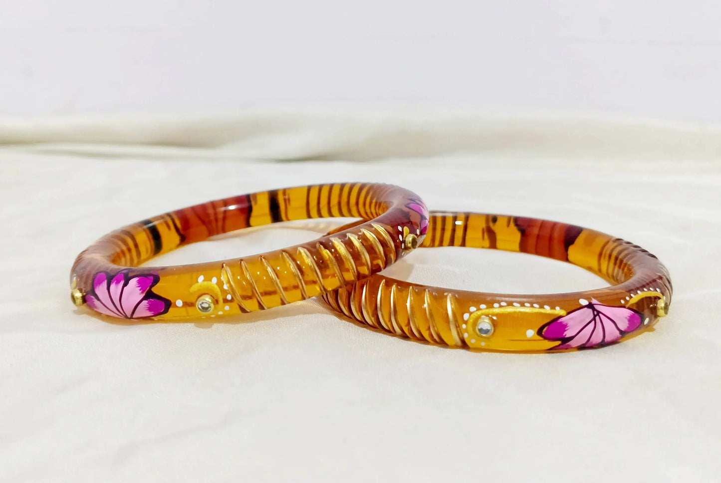 Handcrafted Lotus Printed Pattern Glass Kada for Women (Pack of 2) - The Golden Cascade