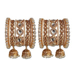Golden Bangles Set for Women & Girls | Traditional Kundan & Pearl Design with Jhumki Latkan