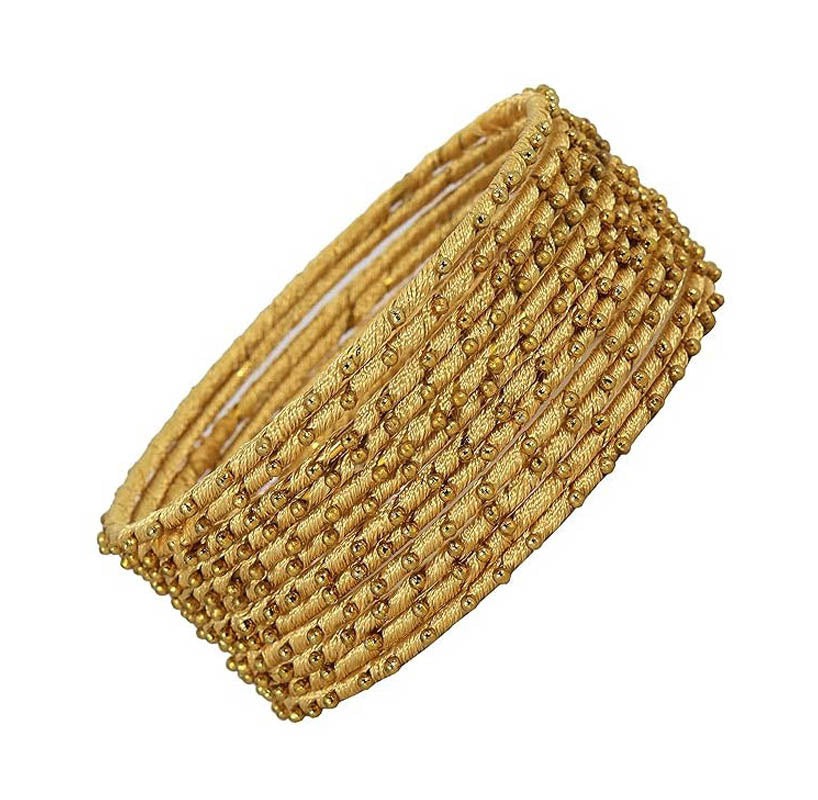 Golden Color Stylish Thread Work Bangles for Women | Metal Bangles with Silk Thread Design