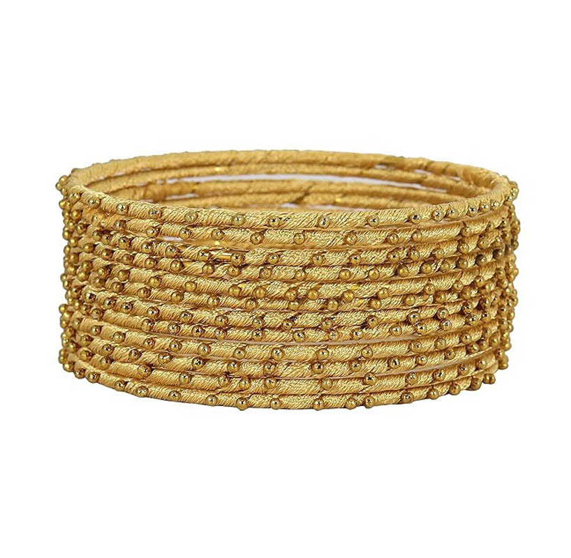 Golden Color Stylish Thread Work Bangles for Women | Metal Bangles with Silk Thread Design