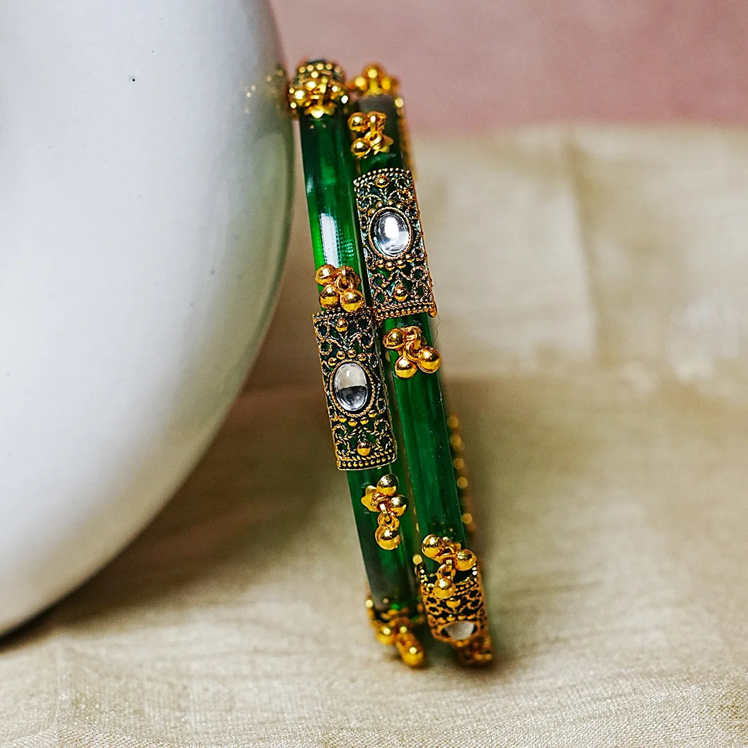 Premium Gold Ball Studded Acrylic Kada for Women (Pack of 2)