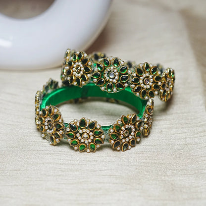 Premium Kundan Work Floral Thread Kada Bangle for Women & Girls (Pack of 2)