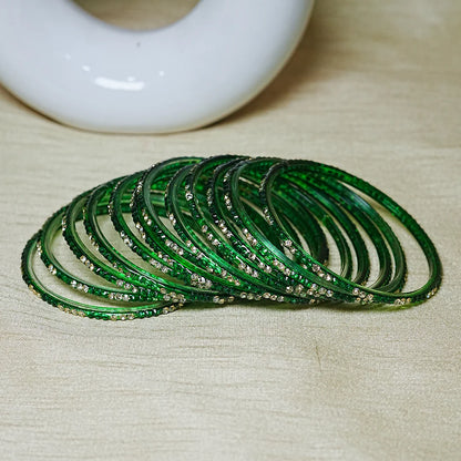 Traditional Indian Glass Bangles for Women with Stone Work (Pack of 12)