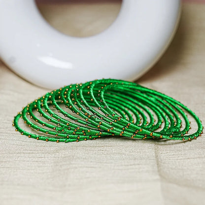 Metal Base with Premium Thread Work Bangles for Women & Girls (Pack of 12 Bangle)