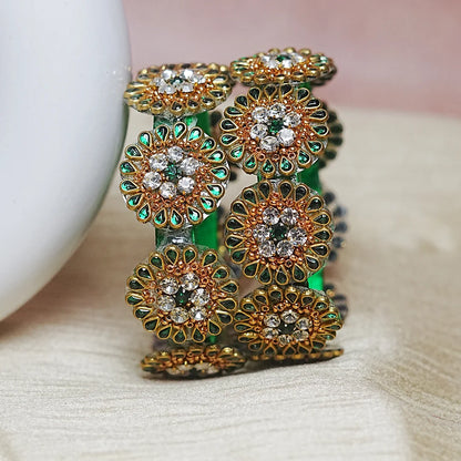 Premium Kundan Work Floral Thread Kada Bangle for Women & Girls (Pack of 2)