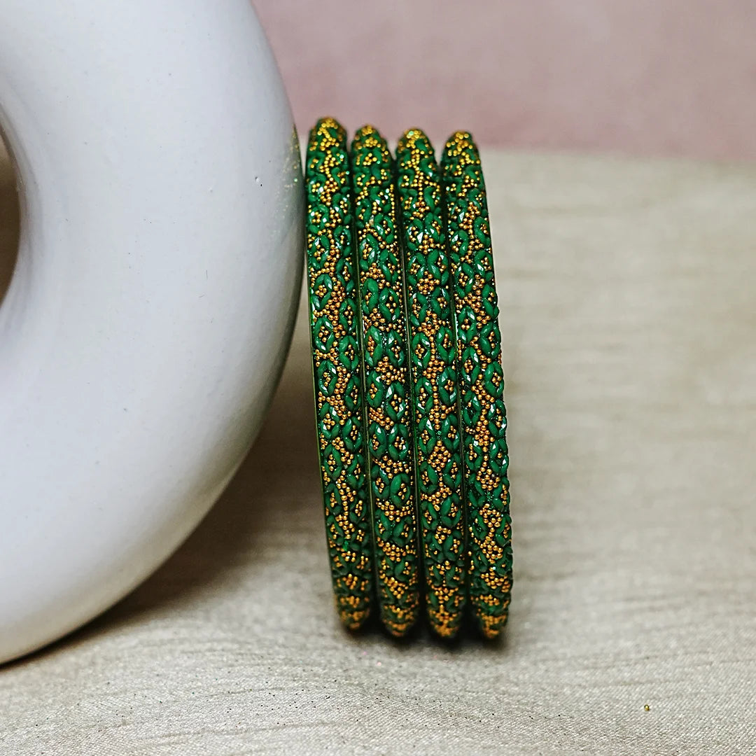 Golden Ball Studded Handcrafted Glass Kada Bangles for Women & Girls (Pack of 4 Kada)