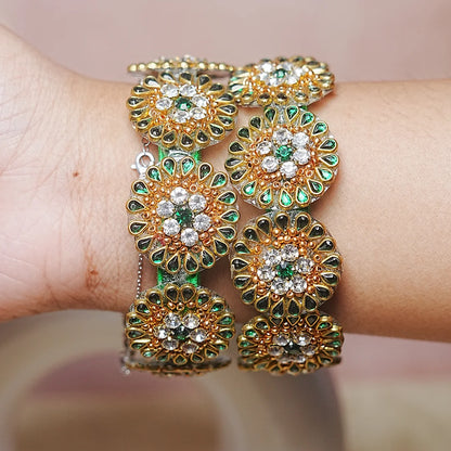 Premium Kundan Work Floral Thread Kada Bangle for Women & Girls (Pack of 2)