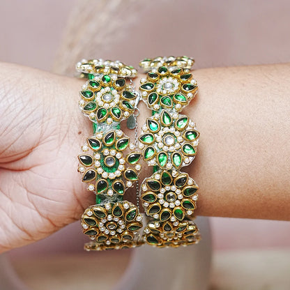 Premium Kundan Work Floral Thread Kada Bangle for Women & Girls (Pack of 2)