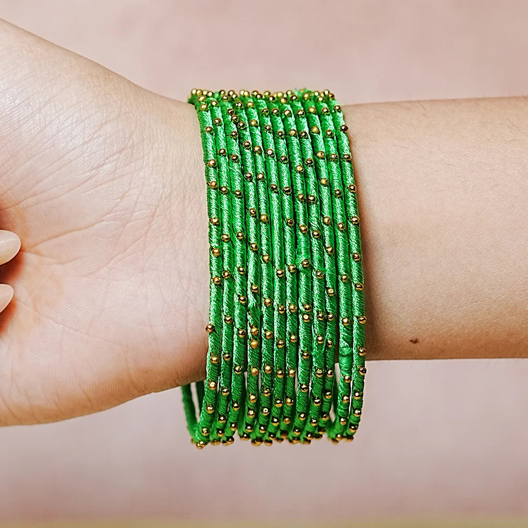 Metal Base with Premium Thread Work Bangles for Women & Girls (Pack of 12 Bangle)