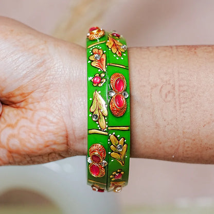 Traditional Meenakari Work Acrylic Kada Bangle for Women (Pack of 2)