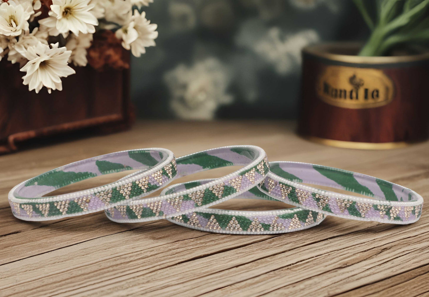 Handmade Multicolor Shade Glass Kada for Women & Girls (Pack of 4)