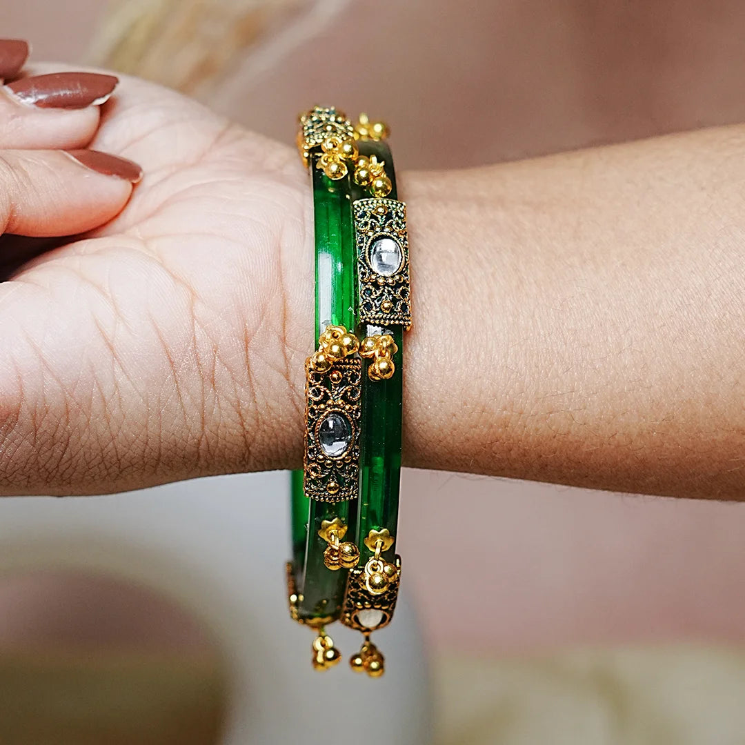 Premium Gold Ball Studded Acrylic Kada for Women (Pack of 2)