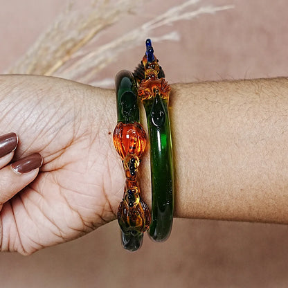 Traditional Peacock Design Glass Kada Bangle for Women & Girls (Pack of 2)