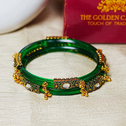 Premium Gold Ball Studded Acrylic Kada for Women (Pack of 2)