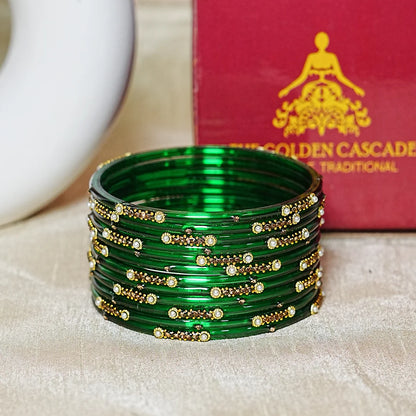 Premium Glass Bangles for Women | Zircon & Beads Work | Glossy Finish (Pack of 12)