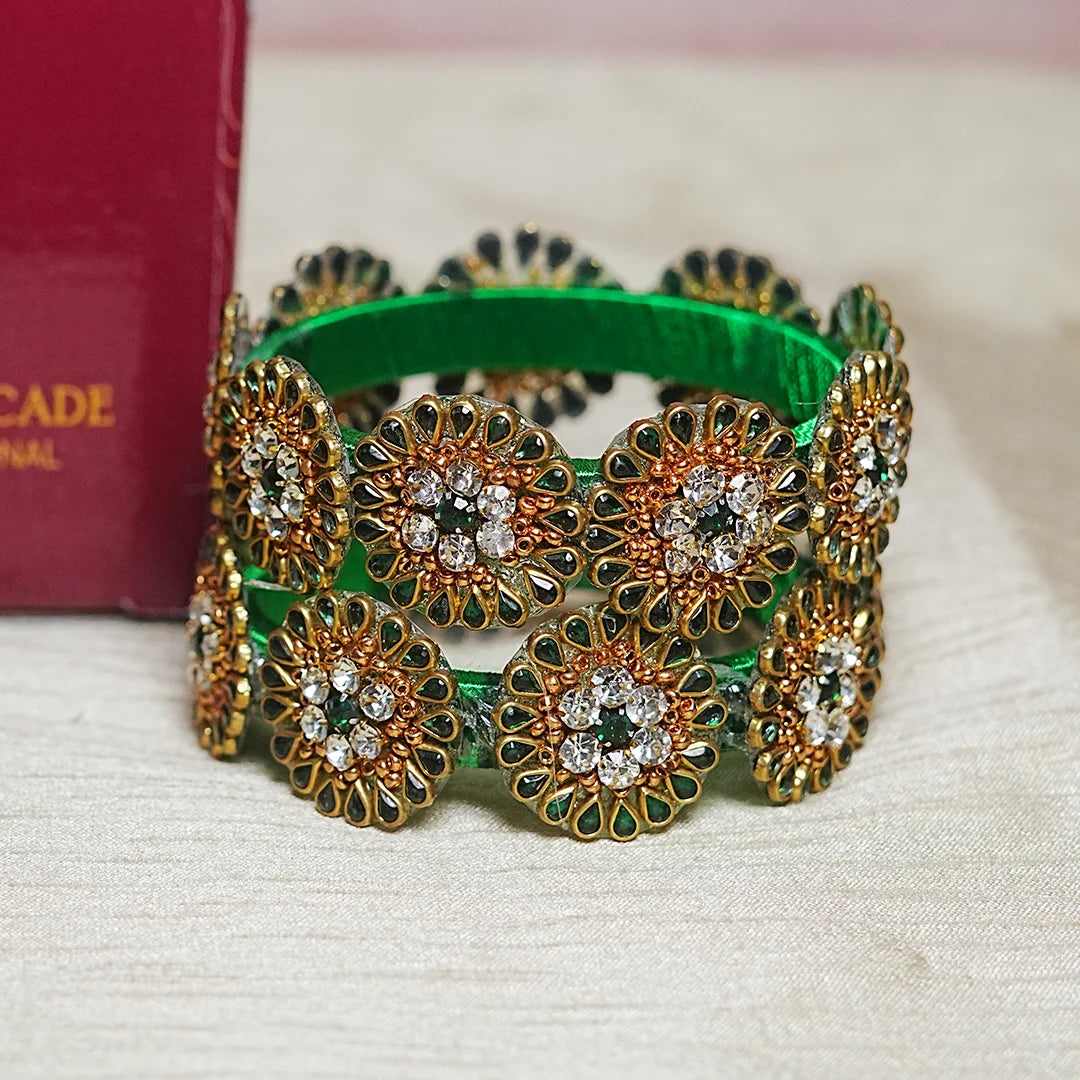 Premium Kundan Work Floral Thread Kada Bangle for Women & Girls (Pack of 2)