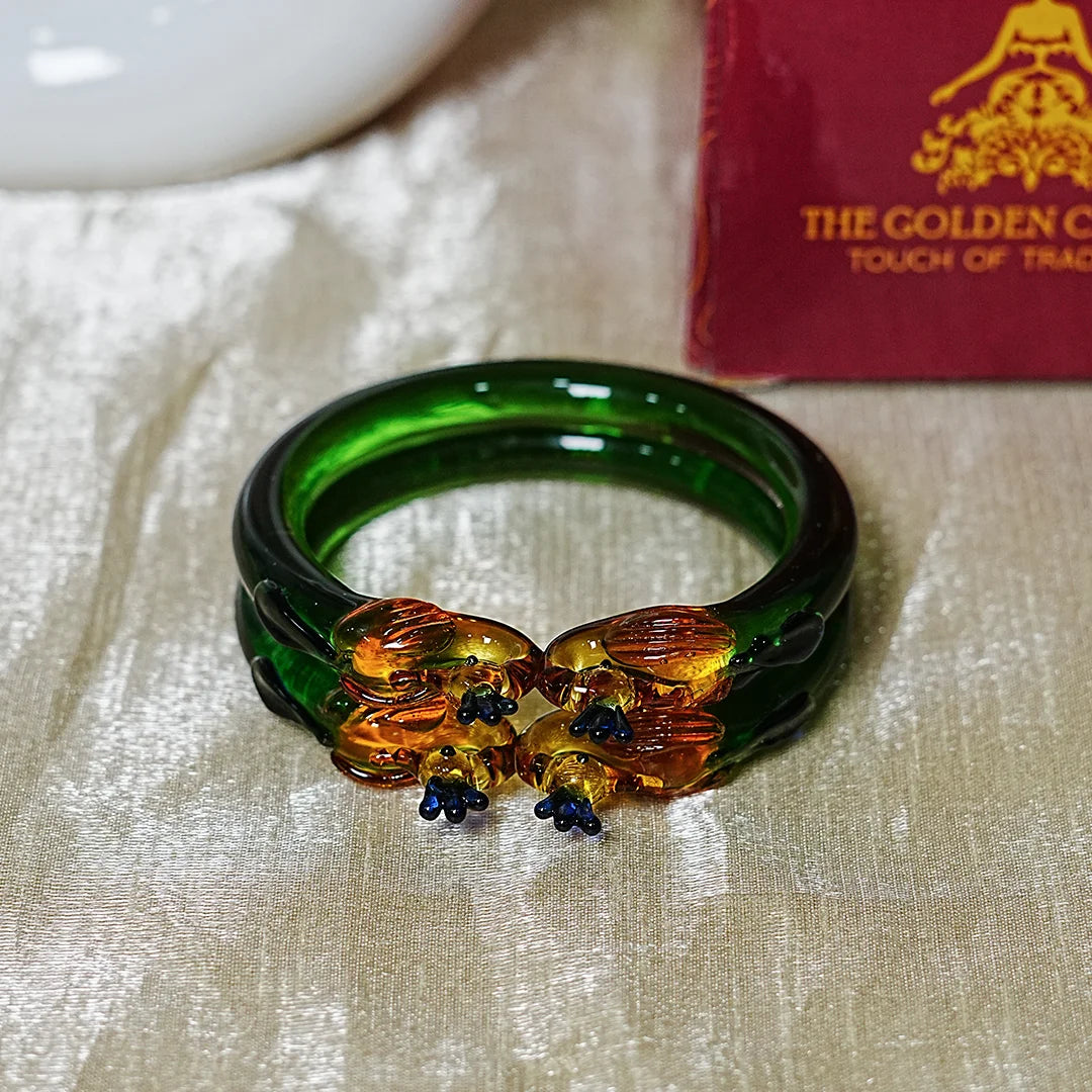 Traditional Peacock Design Glass Kada Bangle for Women & Girls (Pack of 2)