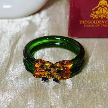 Traditional Peacock Design Glass Kada Bangle for Women & Girls (Pack of 2)