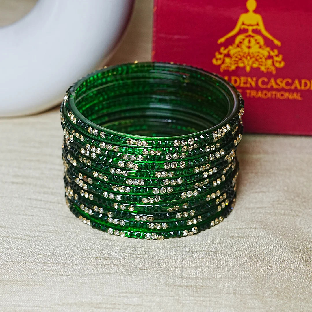 Traditional Indian Glass Bangles for Women with Stone Work (Pack of 12)