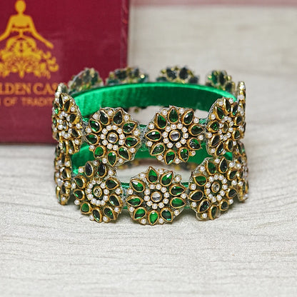 Premium Kundan Work Floral Thread Kada Bangle for Women & Girls (Pack of 2)