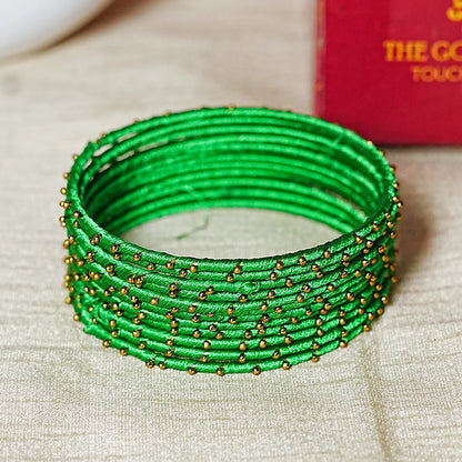 Metal Base with Premium Thread Work Bangles for Women & Girls (Pack of 12 Bangle)
