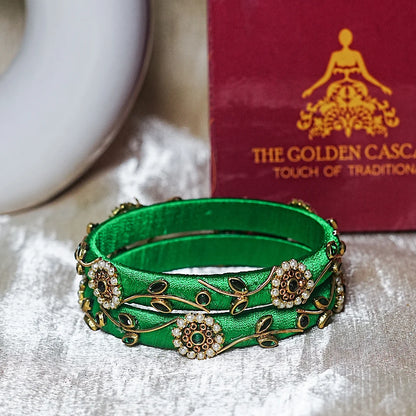 Designer Thread Work Kundan Leaf Style Kada Bangle for Women & Girls (Pack of 2)