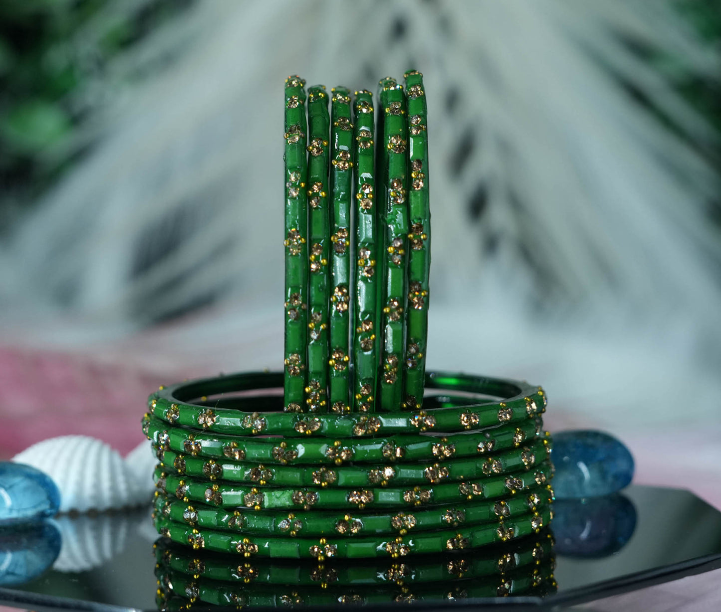 Multiple Color Glass Bangles with Beads Studded for Women & Girls (Pack of 12 Bangles)