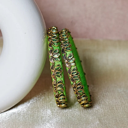 Handcrafted Silk Thread Kada Bangles with Lotus Motif for Women & Girls (Pack of 2)