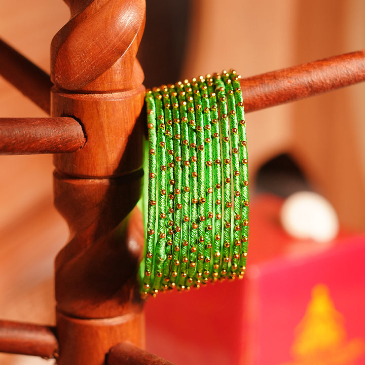Green Color Premium Silk Thread Bangle for Women & Girls (Pack of 12)