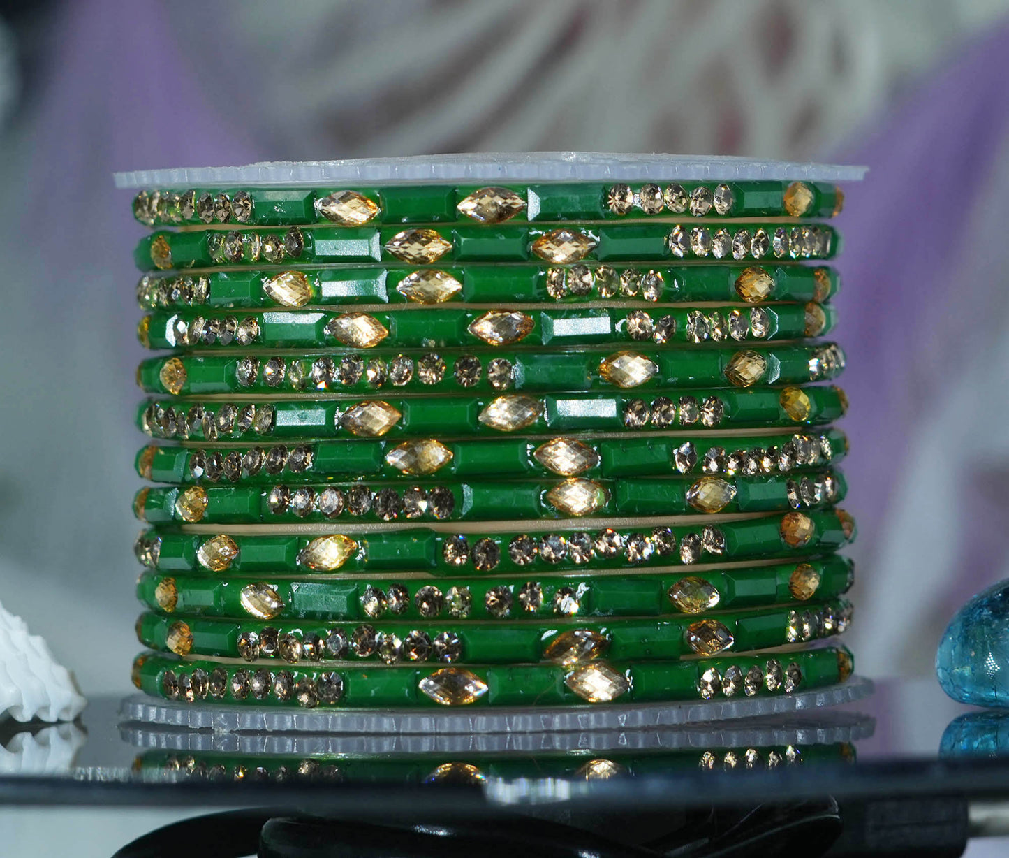 Multiple Color Glass Bangle with Stone Beads Work for Women & Girls (Pack 12 Bangles)