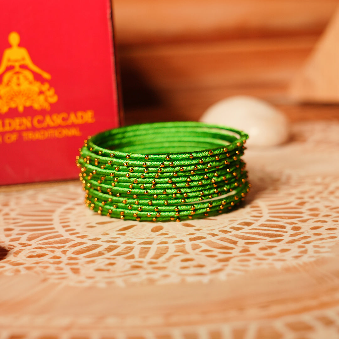 Green Color Premium Silk Thread Bangle for Women & Girls (Pack of 12)
