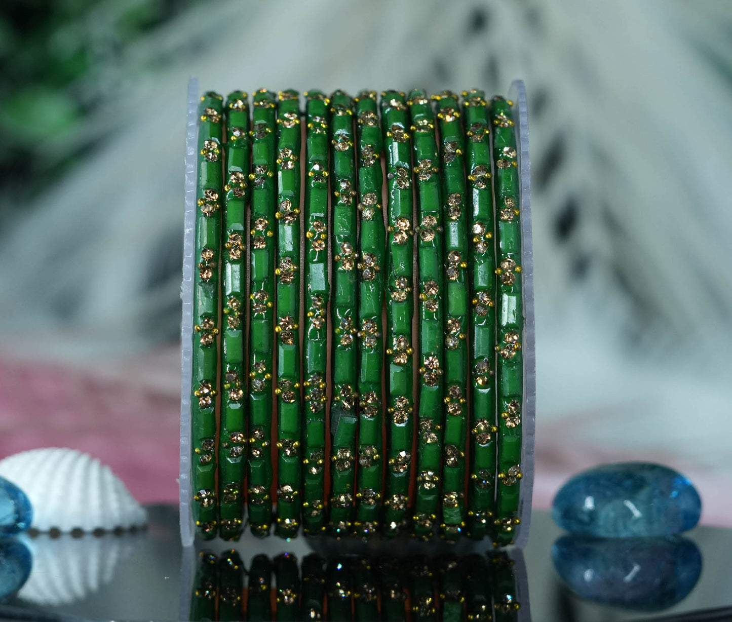 Multiple Color Glass Bangles with Beads Studded for Women & Girls (Pack of 12 Bangles)