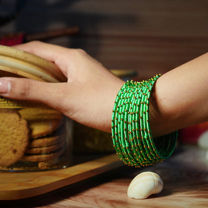 Green Color Premium Silk Thread Bangle for Women & Girls (Pack of 12)