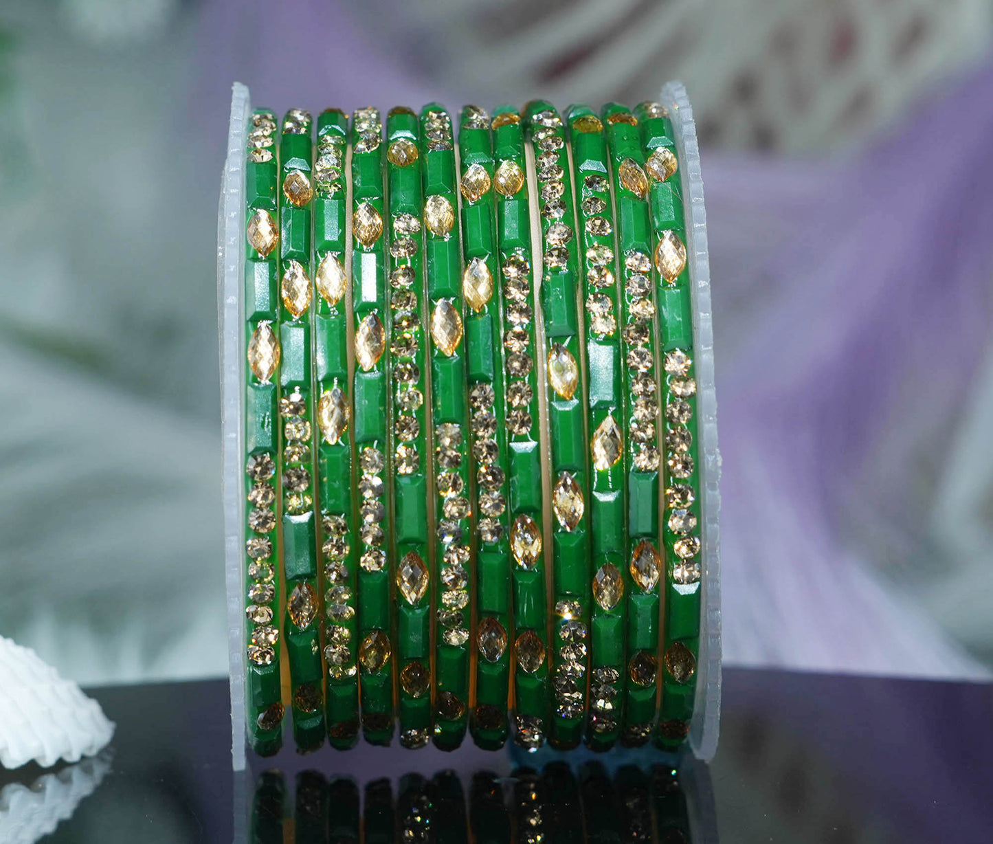 Multiple Color Glass Bangle with Stone Beads Work for Women & Girls (Pack 12 Bangles)