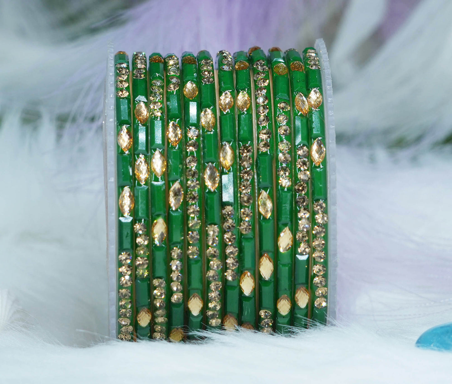 Multiple Color Glass Bangle with Stone Beads Work for Women & Girls (Pack 12 Bangles)