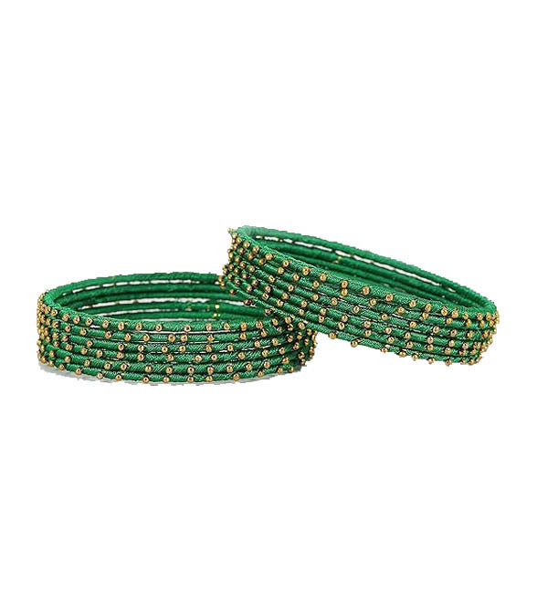 Green Color Silk Thread Work Metal Bangles for Women