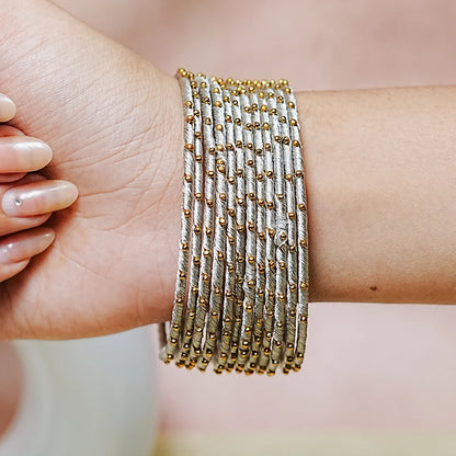 Metal Base with Premium Thread Work Bangles for Women & Girls (Pack of 12 Bangle)