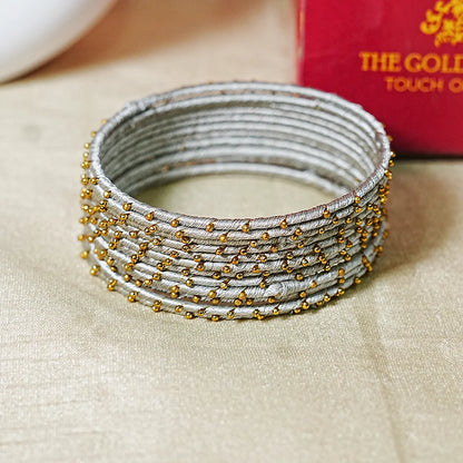 Metal Base with Premium Thread Work Bangles for Women & Girls (Pack of 12 Bangle)