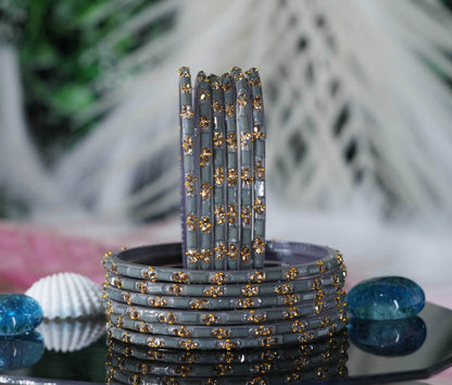 Multiple Color Glass Bangles with Beads Studded for Women & Girls (Pack of 12 Bangles)