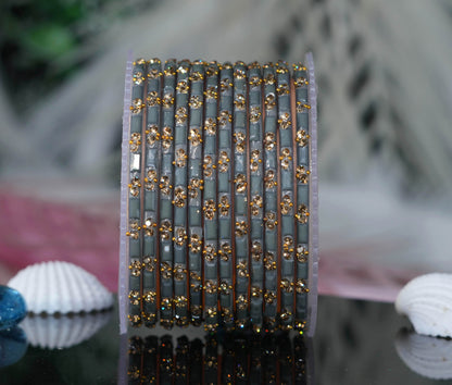 Multiple Color Glass Bangles with Beads Studded for Women & Girls (Pack of 12 Bangles)