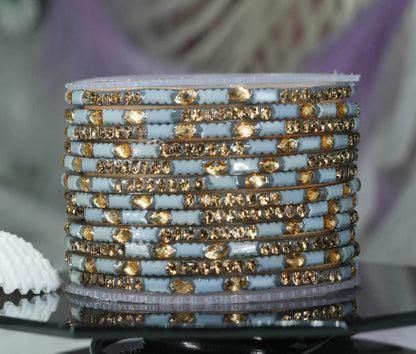 Multiple Color Glass Bangle with Stone Beads Work for Women & Girls (Pack 12 Bangles)