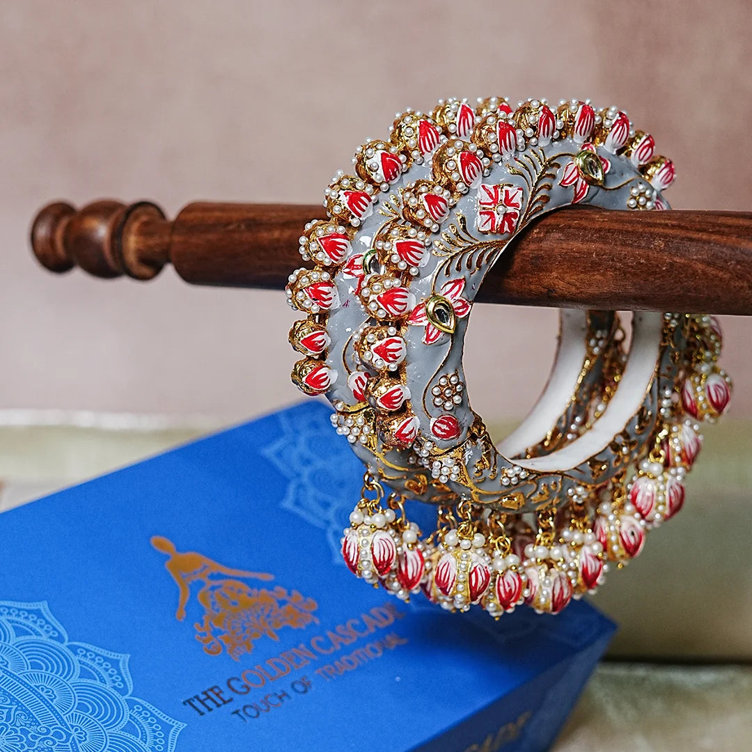 Traditional Rajwada Jadau Kada Bangles for Women (Pack of 2)