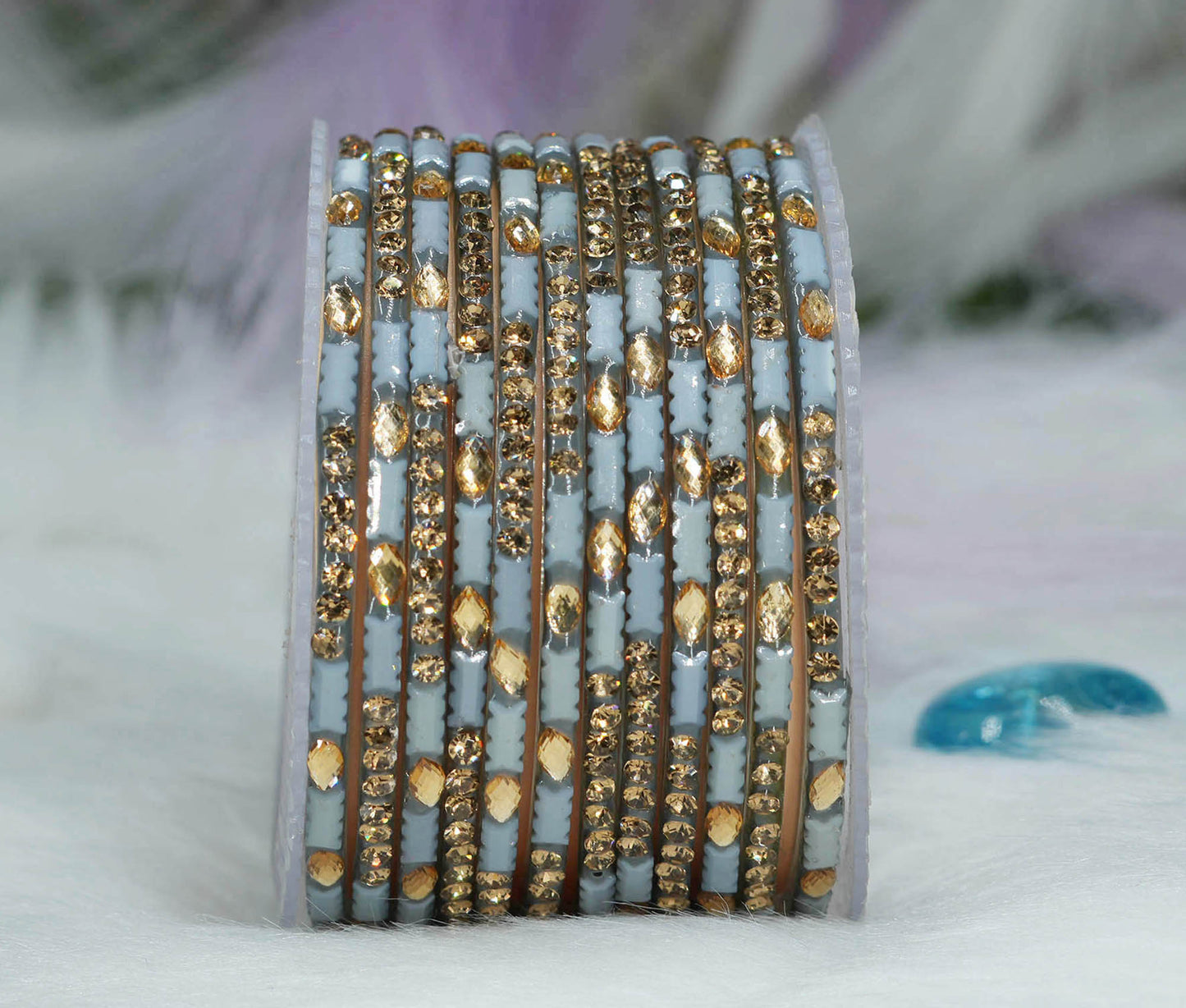 Multiple Color Glass Bangle with Stone Beads Work for Women & Girls (Pack 12 Bangles)