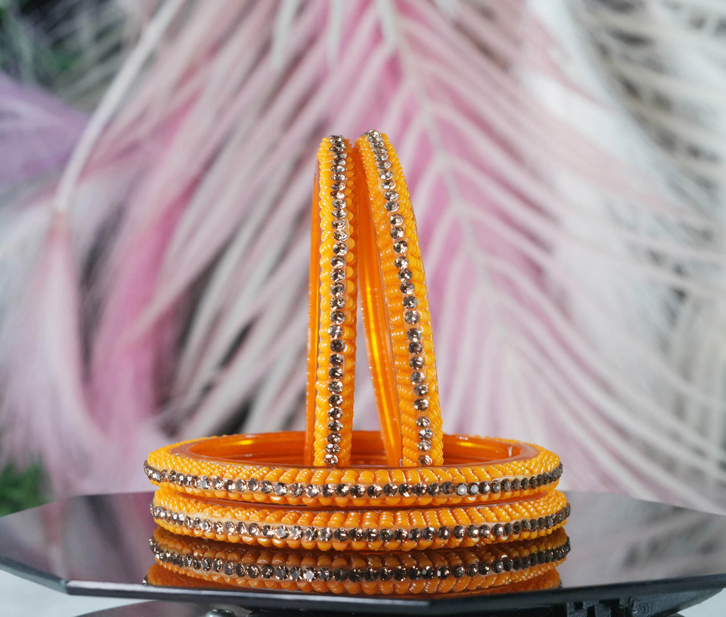 Glass Kada for Women & Girls Beads Studded Bangles for Ladies (Pack of 4 Kada)