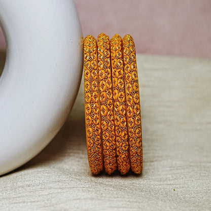 Golden Ball Studded Handcrafted Glass Kada Bangles for Women & Girls (Pack of 4 Kada)