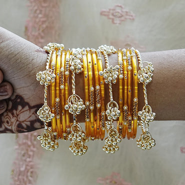 Traditional Ghughru Style Glass Bangles Set for Women (Both Hand)